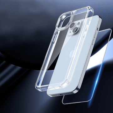 Infostyle Komplet ovitek "Tauri Classic" + zaščitno steklo + zaščita za kamero za iPhone 15 PC + TPU silikon / Prozorna