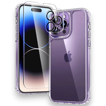 Infostyle Komplet ovitek "Tauri Classic" + zaščitno steklo + zaščita za kamero za iPhone 14 Pro PC + TPU silikon / Prozorna
