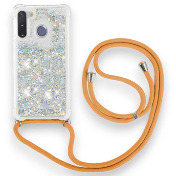 Infostyle Silikonski ovitek z vrvico "Liquid Glitter" za Samsung Galaxy A21 Srebrna / TPU silikon