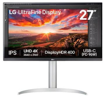 shumee LG UltraFine 27UP850K-W UHD 4K IPS HDR10 monitor črne in srebrne barve