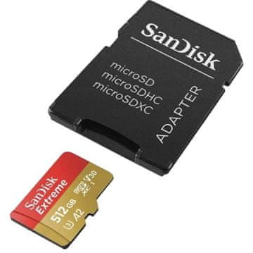 shumee SANDISK microSDXC pomnilniška kartica 512GB Extreme 190MB/s A2 C10 V30 UHS-I U3 + adapter črna/rdeče rjava