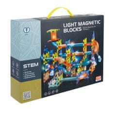 Kruzzel Magnetne kocke 110 kosov z LED osvetlitvijo – magnetna kroglična proga, 3D STEM igrača za otroke