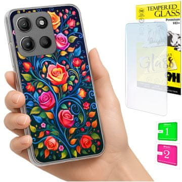 shumee Ovitek za Motorola Moto G15 FOTO ovitek z rožami + STEKLO