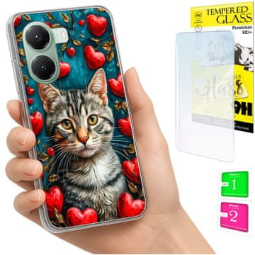 shumee Ovitek za Xiaomi Poco X7 Pro 5G FOTO ovitek z zaščitnim ovitko v obliki mucke + 9H steklo