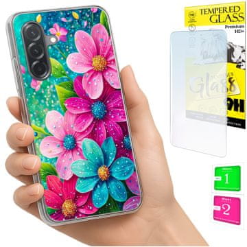 shumee Ovitek za Samsung Galaxy A36 / A56 FOTO ovitek s cvetličnim vzorcem 9H stekla