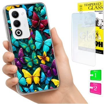 shumee Ovitek za Oppo A5 5G FOTO na hrbtni strani z grafiko in metulji + 9H steklo