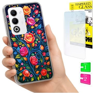 shumee Ovitek za Oppo A5 5G FOTO zadnja stran grafike rože + 9H STEKLO