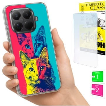 shumee Ovitek za Xiaomi 15T Pro FOTO zadnji ovitek z mačjo grafiko + 9H steklo