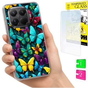 shumee Ovitek za Xiaomi 15T Pro FOTO zadnja stran grafike metulji + 9H STEKLO