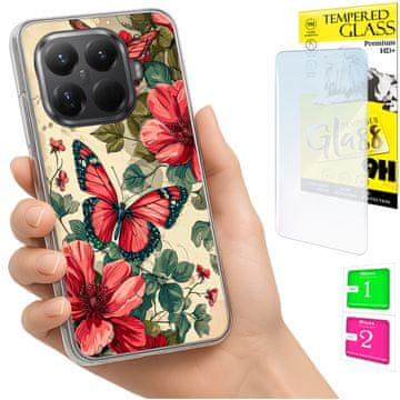 shumee Ovitek za Xiaomi 15T Pro FOTO zadnja stran grafike metulji + 9H STEKLO