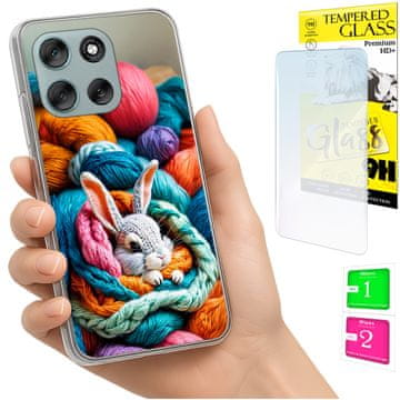 shumee Ovitek za Motorola Moto G56 FOTO ovitek na hrbtni strani grafika zajec + STEKLO