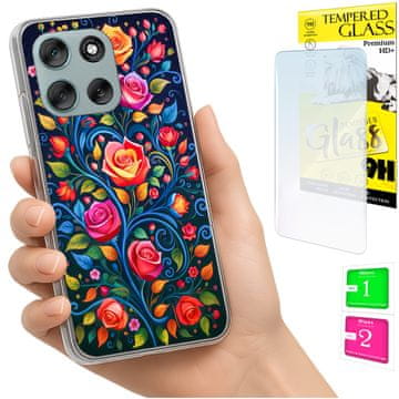 shumee Ovitek za Motorola Moto G56 FOTO ovitek z grafiko in rožami + STEKLO