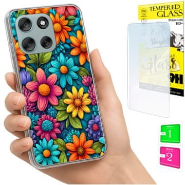 shumee Ovitek za Motorola Moto G56 FOTO ovitek z grafiko in rožami + STEKLO