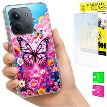 shumee Ovitek za Xiaomi Redmi 15C 5G 173mm / Poco C85 Ovitek z metuljčkom za hrbtno stranjo + 9H steklo