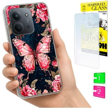 shumee Ovitek za Xiaomi Redmi 15C 5G 173mm / Poco C85 Ovitek z metuljčkom za hrbtno stranjo + 9H steklo