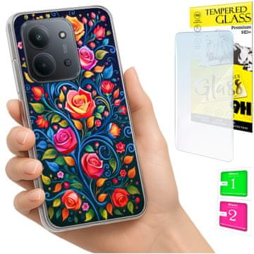 shumee Ovitek za Xiaomi Redmi 15C 5G 173mm / Poco C85 ovitek z rožicami + 9H STEKLO