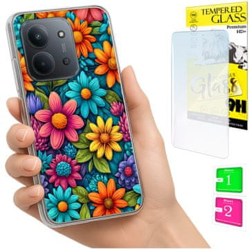 shumee Ovitek za Xiaomi Redmi 15C 5G 173mm / Poco C85 ovitek z rožicami + 9H STEKLO