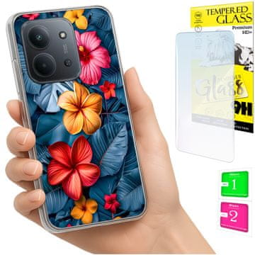 shumee Ovitek za Xiaomi Redmi 15C 5G 173mm / Poco C85 ovitek z rožicami + 9H STEKLO