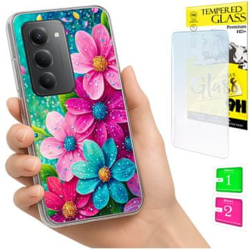 shumee Ovitek za Xiaomi Redmi 15 4G / 5G 169mm ovitek/zadnji ovitek z rožami + STEKLO