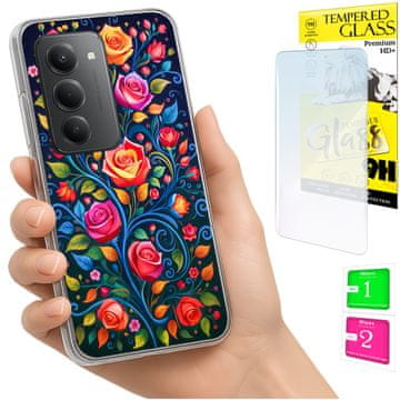 shumee Ovitek za Xiaomi Redmi 15 4G / 5G 169mm ovitek/zadnji ovitek z rožami + STEKLO