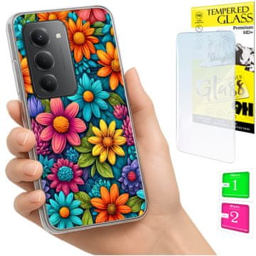 shumee Ovitek za Xiaomi Redmi 15 4G / 5G 169mm ovitek/zadnji ovitek z rožami + STEKLO