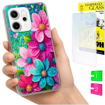 shumee Ovitek za Oppo Reno 14F / 14 FS 5G FOTO ovitek z rožicami + STEKLO