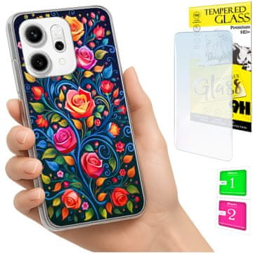 shumee Ovitek za Oppo Reno 14F / 14 FS 5G FOTO ovitek z rožicami + STEKLO