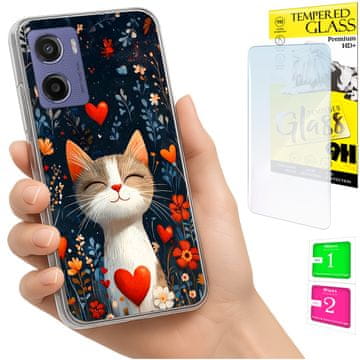 shumee Ovitek za Motorola Moto E15 / Moto G05 FOTO ovitek z zaščitnim steklom za mačke