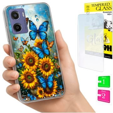 shumee Ovitek za Motorola Moto E15 / Moto G05 FOTO ovitek z metulji iz stekla
