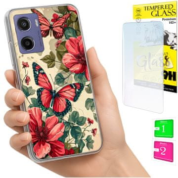shumee Ovitek za Motorola Moto E15 / Moto G05 FOTO ovitek z metulji iz stekla
