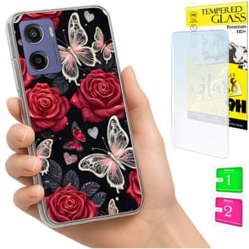 shumee Ovitek za Motorola Moto E15 / Moto G05 FOTO ovitek z metulji iz stekla
