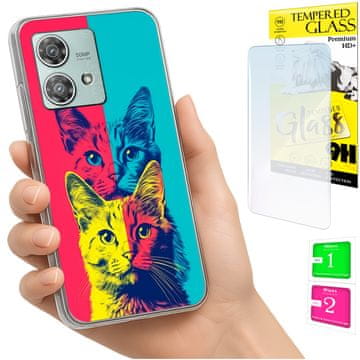 shumee Ovitek za Motorola Edge 40 Neo FOTO ovitek zadnji ovitek mačke + 9H steklo