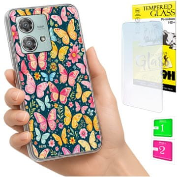 shumee Ovitek za Motorola Edge 40 Neo FOTO ovitek z zaščitnim ovitkom v obliki metulja + 9H steklo