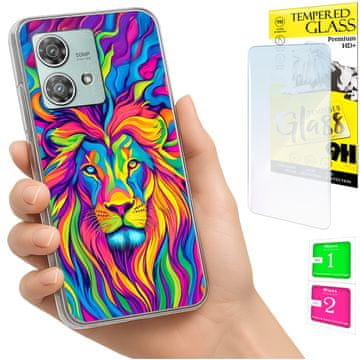 shumee Ovitek za Motorola Edge 40 Neo FOTO ovitek z zaščitnim krilom Lion + 9H steklo