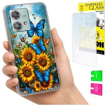 shumee Ovitek za Motorola Edge 40 Neo FOTO ovitek z zaščitno folijo v obliki metulja + 9H steklo