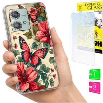 shumee Ovitek za Motorola Edge 40 Neo FOTO ovitek z zaščitno folijo v obliki metulja + 9H steklo