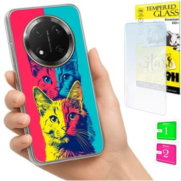 shumee Ovitek za Honor Magic7 Lite FOTO zadnja stran grafike mačke + STEKLO