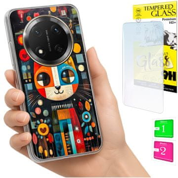 shumee Ovitek za Honor Magic7 Lite FOTO zadnja stran grafike mačka + STEKLO