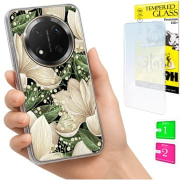 shumee Ovitek za Honor Magic7 Lite FOTO zadnja stran grafike rože + STEKLO