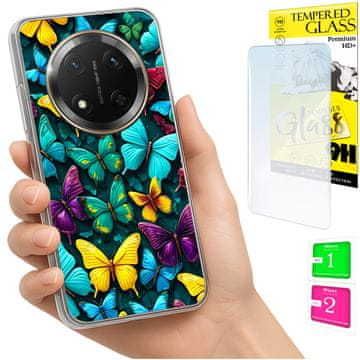 shumee Ovitek za Honor Magic7 Lite FOTO zadnja stran grafike metulji + STEKLO