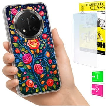shumee Ovitek za Honor Magic7 Lite FOTO zadnja stran grafike rože + STEKLO