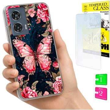 shumee Ovitek za Motorola Edge 50 Fusion FOTO ovitek z zaščitnim ovitko v obliki metulja + 9H steklo