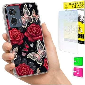 shumee Ovitek za Motorola Edge 50 Fusion FOTO ovitek z zaščitnim ovitko v obliki metulja + 9H steklo