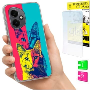 shumee Ovitek za Honor X7d / 400 Smart FOTO ovitek za hrbtno stran Cats + 9H STEKLO