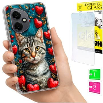 shumee Ovitek za Honor X7d / 400 Smart FOTO ovitek z zaščitnim ovitkom in zadnjo stranjo, mucek + 9H STEKLO