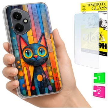 shumee Ovitek za Honor X7d / 400 Smart FOTO ovitek z zaščitnim ovitkom in zadnjo stranjo, mucek + 9H STEKLO