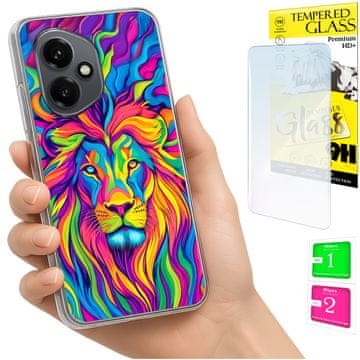 shumee Ovitek za Honor X7d / 400 Smart FOTO ovitek z zaščitnim krilom Lion + 9H STEKLO