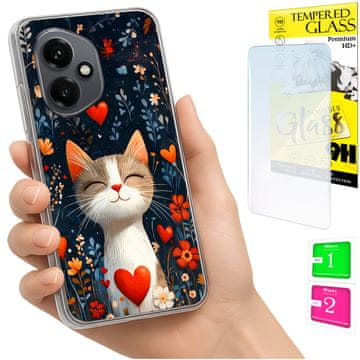 shumee Ovitek za Honor X7d / 400 Smart FOTO ovitek z zaščitnim ovitkom in zadnjo stranjo, mucek + 9H STEKLO