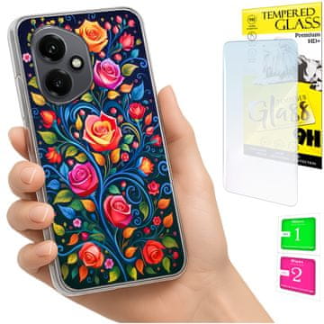 shumee Ovitek za Honor X7d / 400 Smart FOTO ovitek z rožicami + 9H STEKLO
