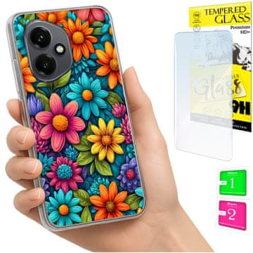 shumee Ovitek za Honor X7d / 400 Smart FOTO ovitek z rožicami + 9H STEKLO